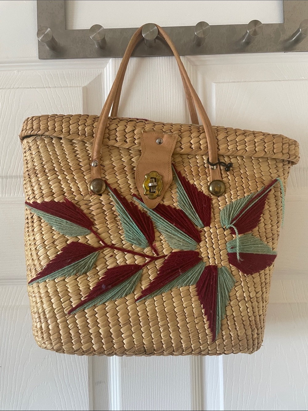 Vintage MCM woven basket beach bag purse picnic